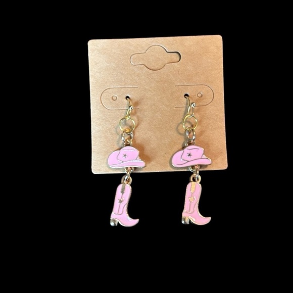 Pink Cowgirl Gold Star Hat and Boots Pierced Earrings NWOT - Picture 7 of 8